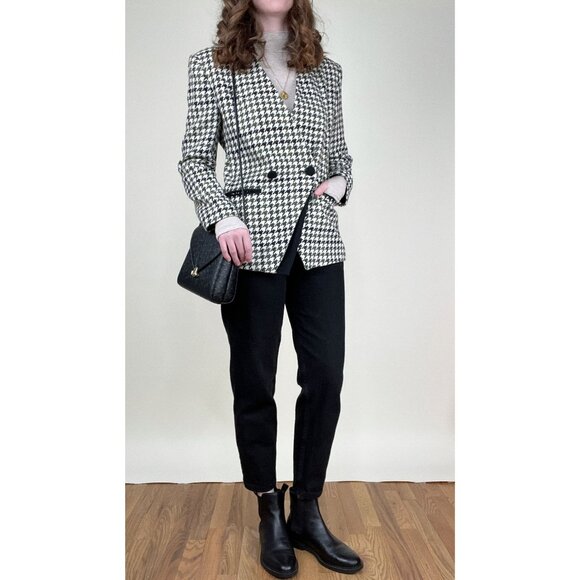 Vintage Houndstooth Blazer Jacket Coat Preppy Academia Quiet Luxury Old Money - Picture 5 of 10